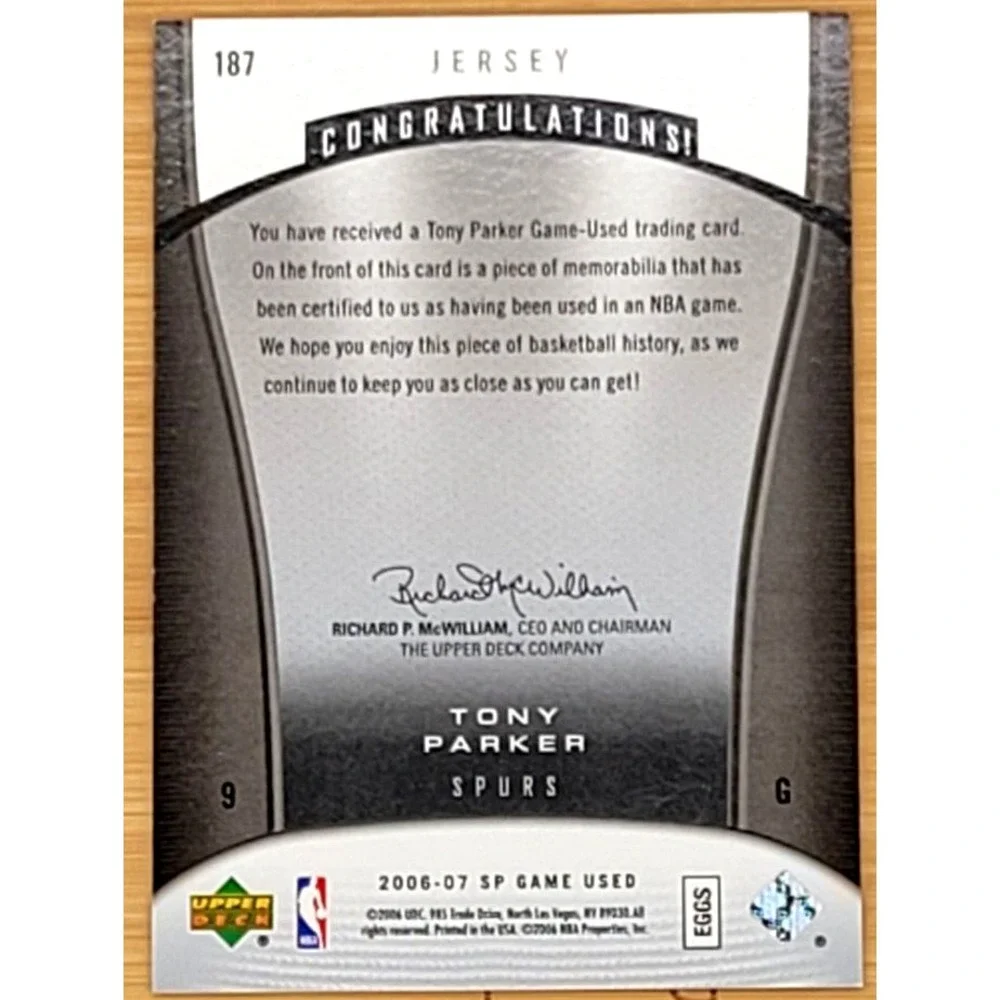 2006-07 SP GAME USED TONY PARKER  AUTHENTIC FABRICS GAME‎ USED JSY